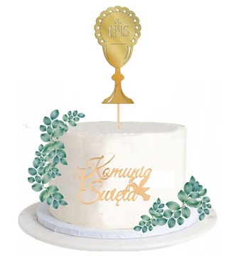 TOPPER KIELICH ORNAMENT IHS ZŁOTY DEKORACJA NA TORT PIERWSZA KOMUNIA ŚWIĘTA