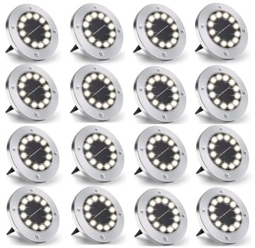 16 шт. САДОВАЯ СОЛНЕЧНАЯ ЛАМПА 12 СВЕТОДИОДНЫХ НАЗЕМНЫХ ЛАМП ДИСКОВЫЙ ДАТЧИК СУМЕРКИ