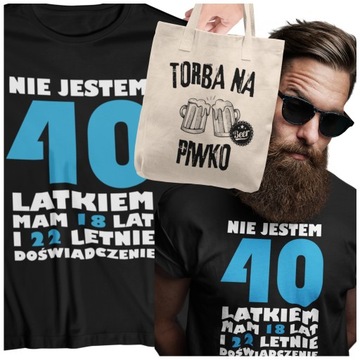 KOSZULKA NA 40 URODZINY MĘSKA FACETA + GRATIS TORBA NA PIWO