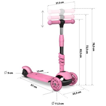 БАЛАНСНЫЙ СКУТЕР, ТРЕХКОЛЕСНЫЙ СВЕТОДИОД, РОЗОВЫЙ
