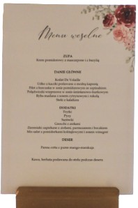 Menu weselne papierowe kwiaty klasyczne, dekoracje stołu weselnego , ślub