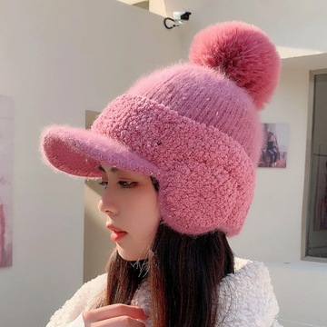 Women Autumn And Winter Ear Warm Baseball Wool Cap Thickened And Fleece Duc