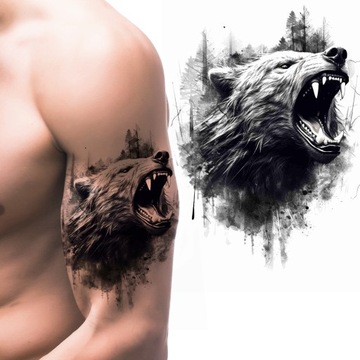 TATUAŻE ZMYWALNE NIEDŹWIEDŹ WILK LAS TATUAZ TYMCZASOWY WODNY ZMYWALNY