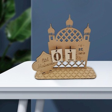 Ид Мубарак Обратный Отсчет Календаря Украшение Деревянной Мечети Обратный Отсчет Рамадан