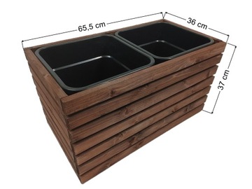 Деревянный садовый цветочный горшок для террасы, балкона, пластиковая вставка, 2х18 л.