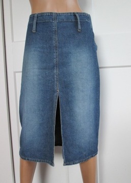 Crazy World dżinsowa spódnica vintage spódniczka jeans rozcięcie rozporek S