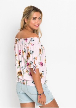 DA58 БЛУЗКА ЖЕНСКАЯ BONPRIX CARMEN FLOWERS 32/34 РОЗОВАЯ