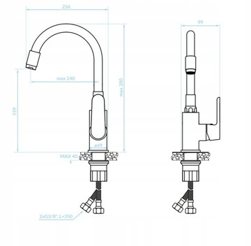 Шкаф ДУБ 50 см с умывальником + черный смеситель ГИБКИЙ ИЗЛИК