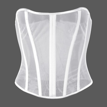 Women Sheer Mesh Patchwork Bustier Corset Sexy Vin