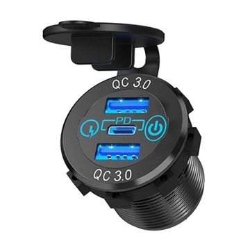 Adapter samochodowy PD3.0 Podwójny QC3.0 2x1,4 cala Pyłoszczelna pokrywa z niebieskim światłem