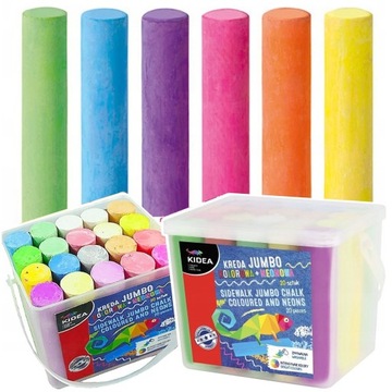 ЦВЕТНОЙ ДОРОЖНЫЙ МЕЛ + НЕОН 20 шт. JUMBO KIDEA В ВЕДРЕ