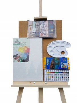 Набор для рисования + массивный мольберт, СТАБИЛЬНЫЙ, на трех ножках из дерева, ПОДАРОК