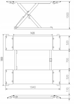 Podnośnik nożycowy NORTEC PN3500D, podprogowy, niskiego podnoszenia, 3,5T