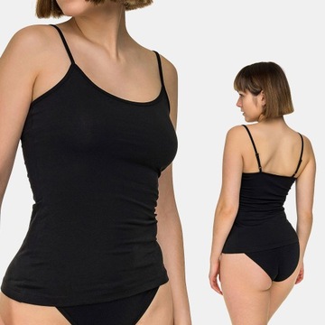 BLUZKA TOP KOSZULKA DAMSKA GŁADKA RAMIĄCZKA ELASTYCZNA BAWEŁNIANA CZARNA M