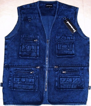 KAMIZELKA MĘSKA JEANS jeansowa GRANAT ZAMEK SUWAK KIESZENIE rozm.XXL