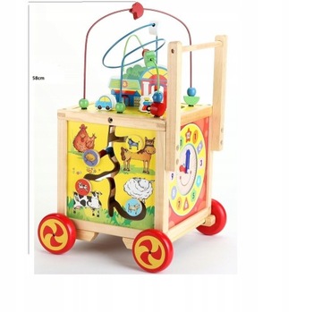 ДЕРЕВЯННЫЕ ХОДКИ PUSH ОБРАЗОВАТЕЛЬНЫЙ КУБ 6в1 часы-мула деревянные кубики