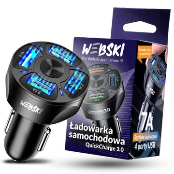 SZYBKA ŁADOWARKA SAMOCHODOWA QC 3.0 7A 4xUSB LED