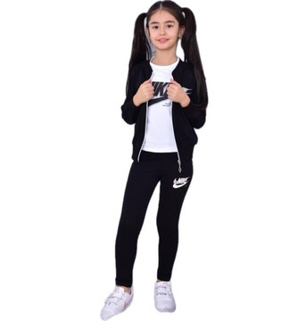 KOMPLET 3CZ. NIKE BLUZA+KOSZULKA+SPODNIE DRESOWE BIAŁO-CZARNY 104-110
