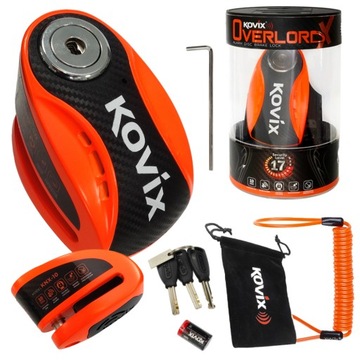 KOVIX KNX10 FLUO BLOKADA MOTOCYKLOWA tarczy z alarmem 120dB SKUTER MOTOR