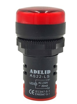 Светодиодный индикатор AS22-LS 230V AC 22мм красный ADELID