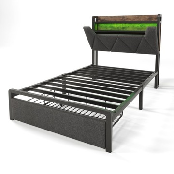 Łóżko tapicerowane, zagłówek ze schowkiem szuflada LED USB typu C 90x200CM