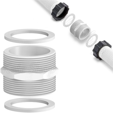 Złączka Łącznik Węża Rury Basenowej INTEX 38mm z Gwintem 60mm + USZCZELKI