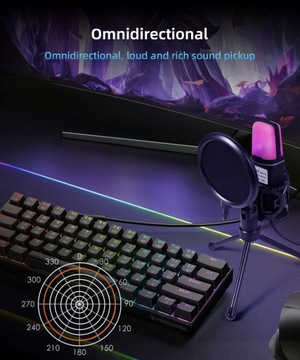 Микрофон для ПК, ЕМКОСТНЫЙ USB LED RGB