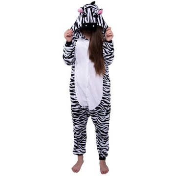 ZEBRA PIŻAMA Kigurumi Onesie Przebranie Pajacyk Kombinezon Dres L 165-174