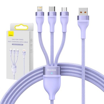 BASEUS MOCNY KABEL DO TELEFONU USB TYPU C LIGHTNING MICRO USB QC 66W 1.2 M