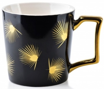 KUBEK DO KAWY HERBATY PORCELANA CZARNY ZŁOTY 400ML