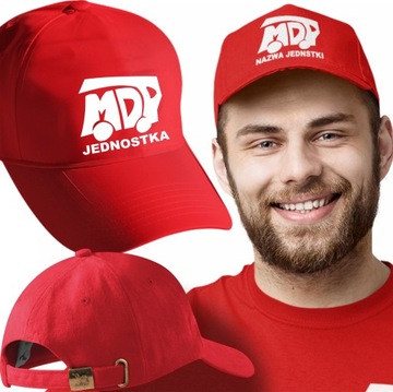 Czapka z Daszkiem MDP – Czerwona z białym Logo i Nazwą Jednostki Czapki MDP