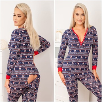 PIŻAMA KOMBINEZON ONESIE DO SPANIA Z KLAPKĄ SLEEPDO SNOWY r.L