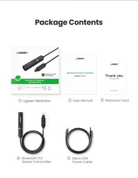 АДАПТЕР BLUETOOTH 5.0 TOSLINK UGREEN Qualcomm aptX