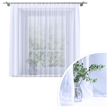 FIRANA GOTOWA WOAL BIAŁA 200x170 CM ZASŁONA FIRANKA NA ŻABKI TAŚMIE FIRANY