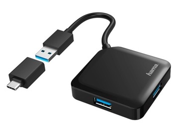 Hama HUB USB 3.2, 4 PORTY, 5Gbit/s + USB-C Adapter