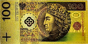 100 PLN WŁADYSŁAW II JAGIEŁŁO Красивая уникальная позолоченная банкнота из ПВХ