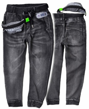 BERO Spodnie Jeansy CZARNE miękkie JOGGERY w GUMĘ +GRATIS nerka r 170