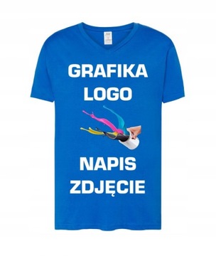 Koszulka MĘSKA Bawełniana Dekolt w Serek NADRUK XL