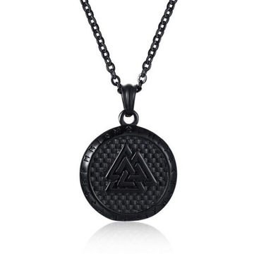 CZARNA OKRĄGŁA ZAWIESZKA DLA WIKINGA VALKNUT RUNY