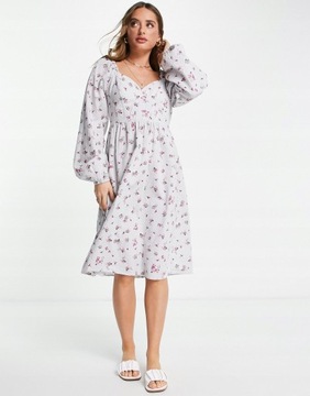 VERO MODA __MI3 SUKIENKA MIDI WZÓR KWIATY BUFKI _L