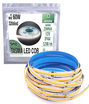 TAŚMA LED COB 12V 12w/m ip44 NEON ZIMNA 5m LINIA