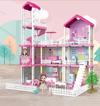 Большой КУКОЛЬНЫЙ ДОМ со светодиодными лампами GARDEN Villa FURNITURE