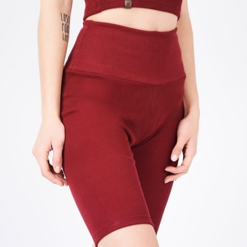 Legginsy krótkie spodenki damskie bawełniane prążkowane bordowe CUNA S
