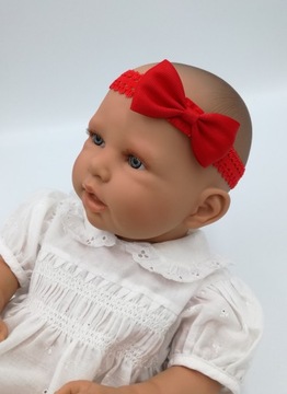 Детская красная повязка на голову с кружевным бантом