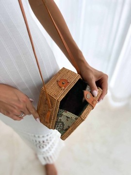 Праздничная сумка из ротанга ручной работы с длинным ремнем через плечо ATE ROMB