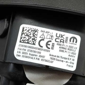 JEEP AVENGER 2024 ULOŽENÍ VZDUCHOVÁ AIRBAG ŘÍDÍCÍ