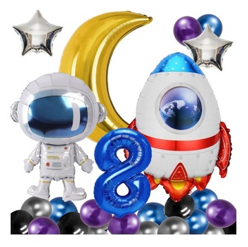 BALONY urodziny 8 LAT KOSMOS RAKIETA ASTRONAUTA