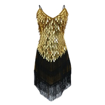 Latin Ballroom Dancing Dress Sequins Black Gold