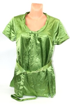 Bluzka koszulowa satynowa z paskiem krótki rękaw ciążowa zielona 44