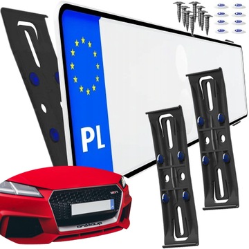 Bezramkowe mocowanie RAMKA POD TABLICĘ REJESTRACYJNĄ CZARNE ŚRUBY+ZAŚLEPKI